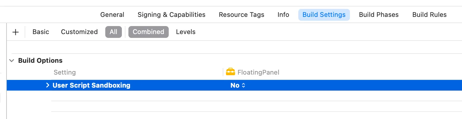 Setting User Script Sandboxing to NO